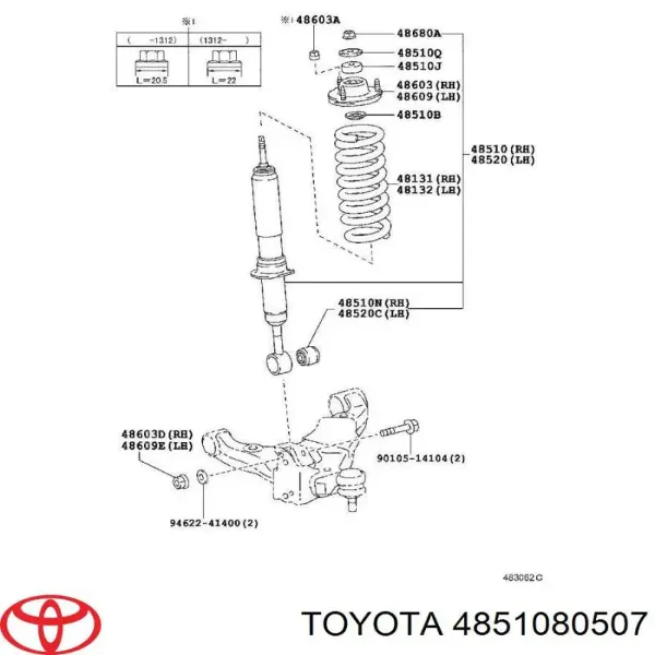 Amortecedor dianteiro 4851080507 Toyota