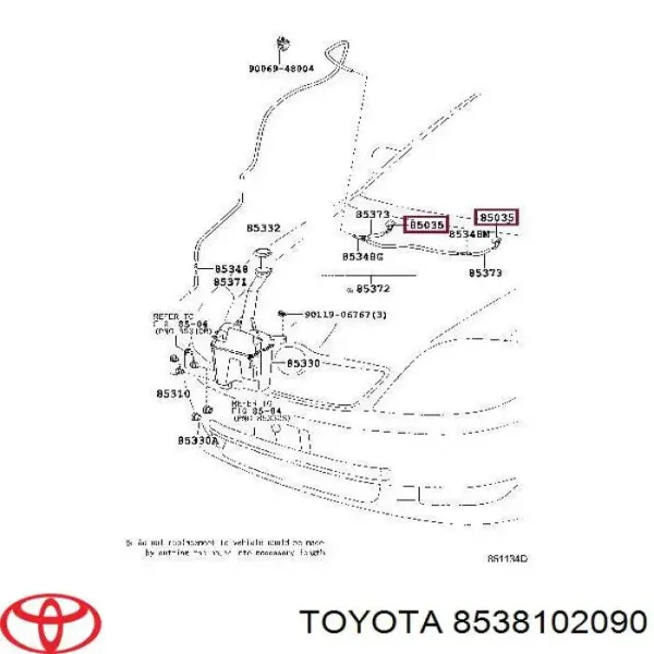 Injetor de fluido para lavador de pára-brisas 8538102090 Toyota