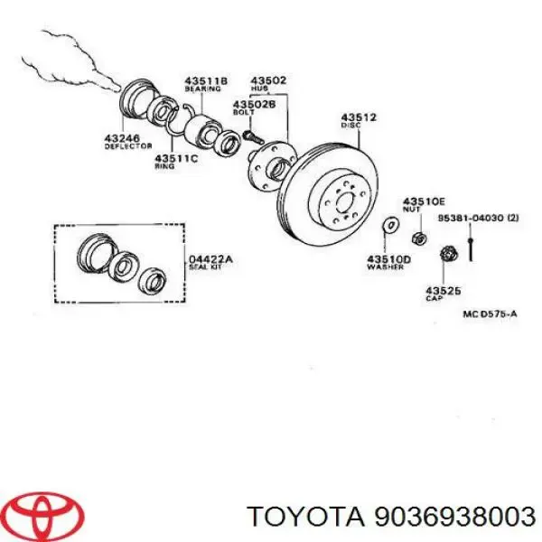 Rolamento de cubo dianteiro 9036938003 Toyota