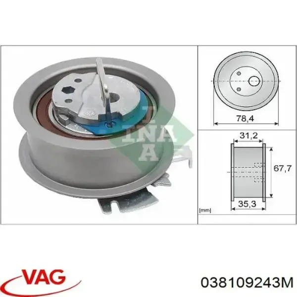 Rolo de reguladora de tensão da correia do mecanismo de distribuição de gás 038109243M VAG