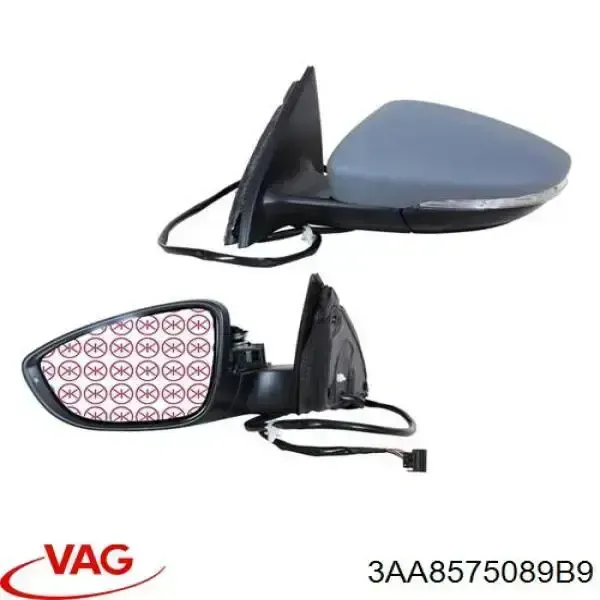 Espelho de retrovisão direito 3AA8575089B9 VAG
