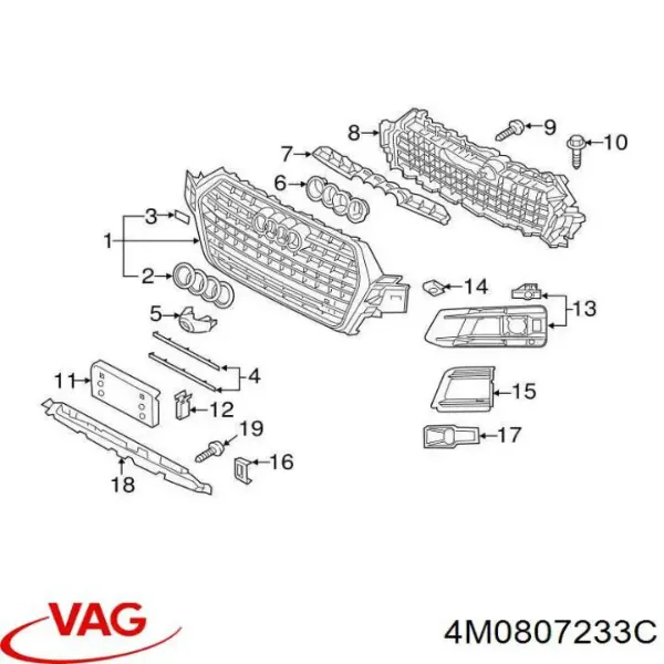 Grelha do radiador Audi Q7 4MB, 4MG, 4MQ