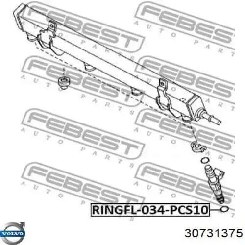 Anel (arruela) do injetor de ajuste 30731375 Volvo