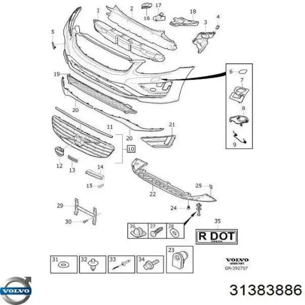 Consola (adaptador) de fixação da luz dianteira direita 31383886 Volvo