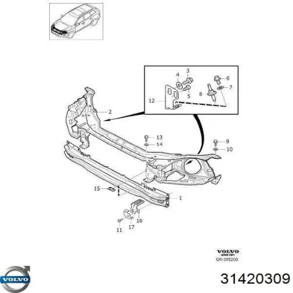 Reforçador do pára-choque dianteiro 31420309 Volvo