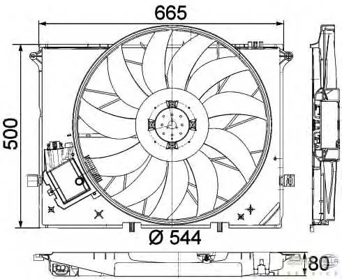 Difusor do radiador de esfriamento, montado com motor e roda de aletas 8EW351040091 HELLA