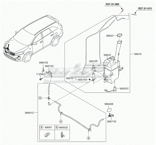 Suporte do injetor de fluido para lavador das luzes (cilindro de elevação) 98672C5000 Hyundai/Kia