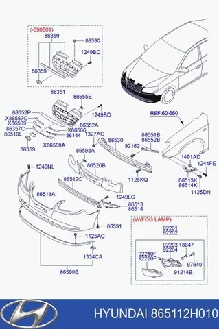 Pára-choque dianteiro 865112H010 Hyundai/Kia