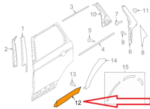 Moldura da porta traseira direita inferior LR125992 Land Rover