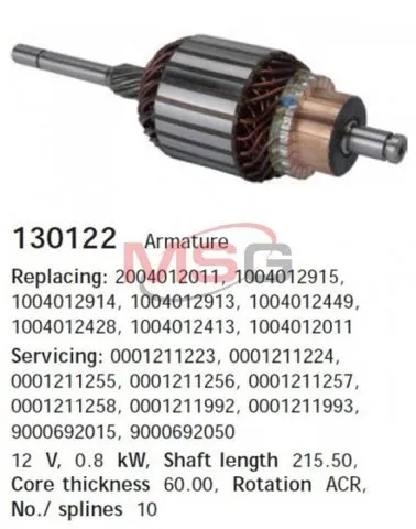 Induzido (rotor) do motor de arranco 130122 Cargo