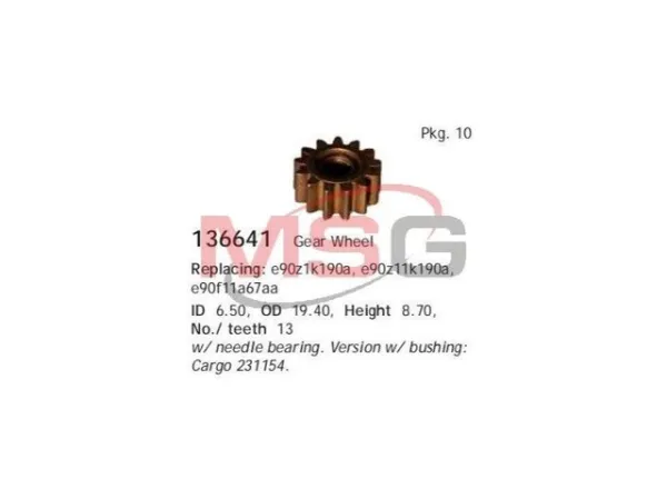 Roda dentada planetária de redutor do motor de arranco 136641 Cargo
